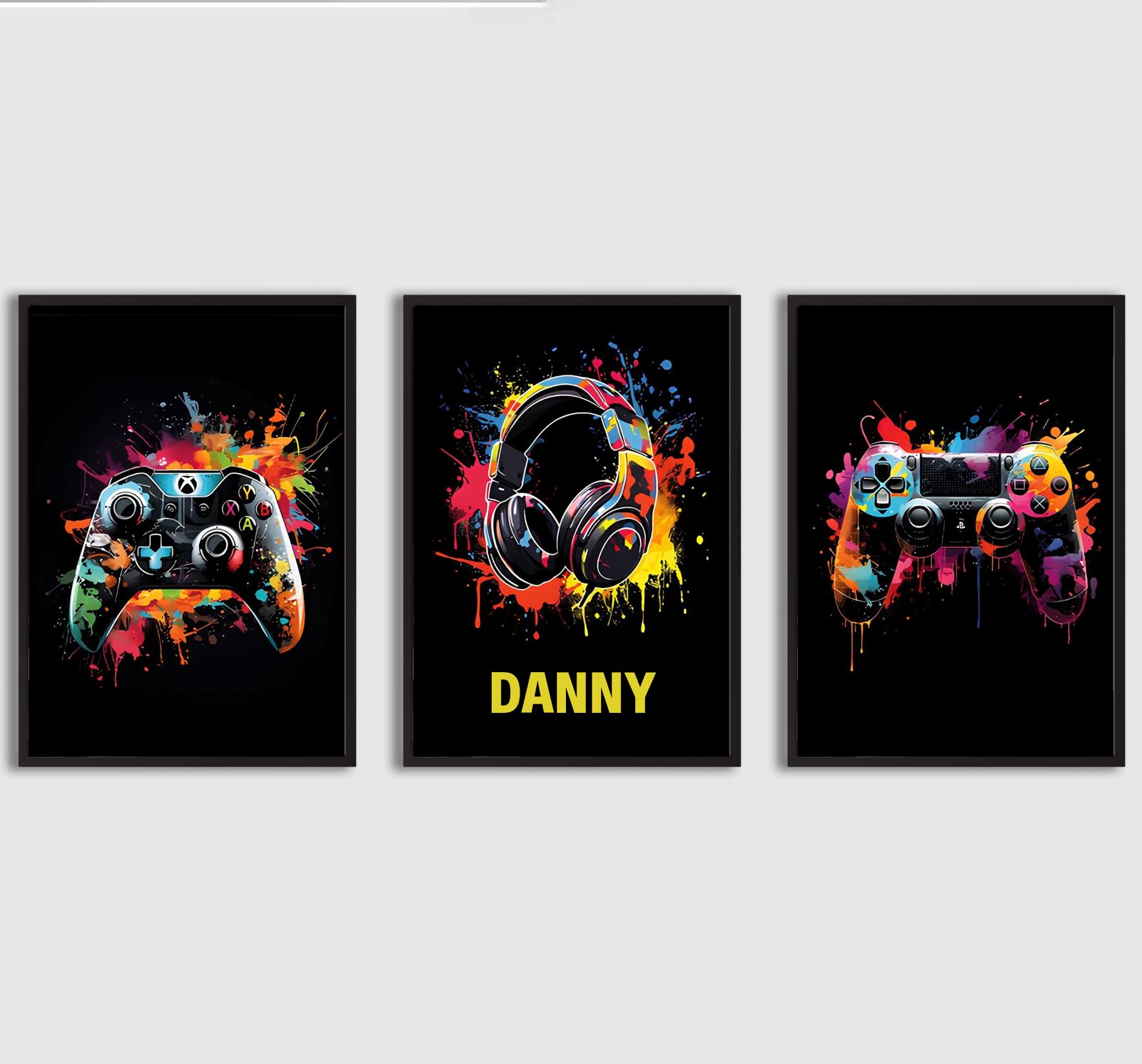 Personlig Poster - Neon Splash Gaming Poster - Set om 3