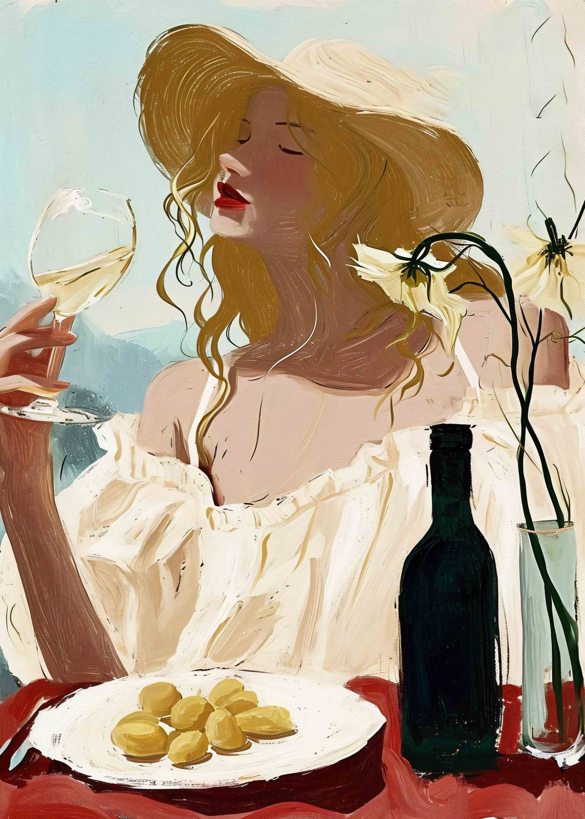 Poster - Kvinna med vin