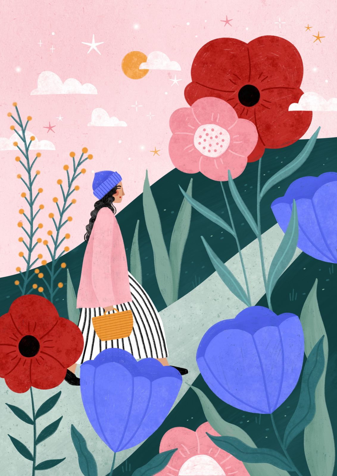 Poster - Strosa bland blommor