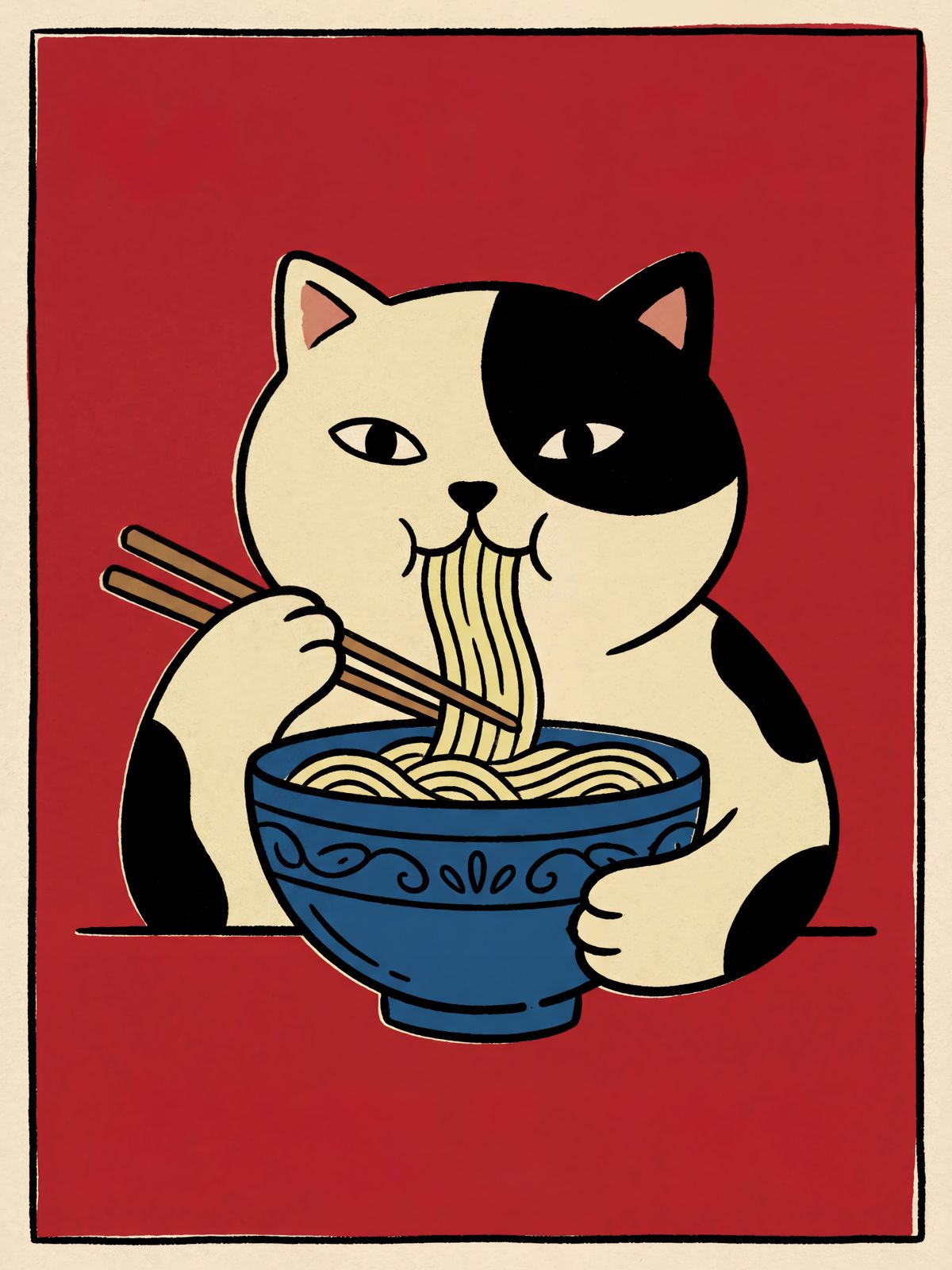 Poster - Katt äter nudlar