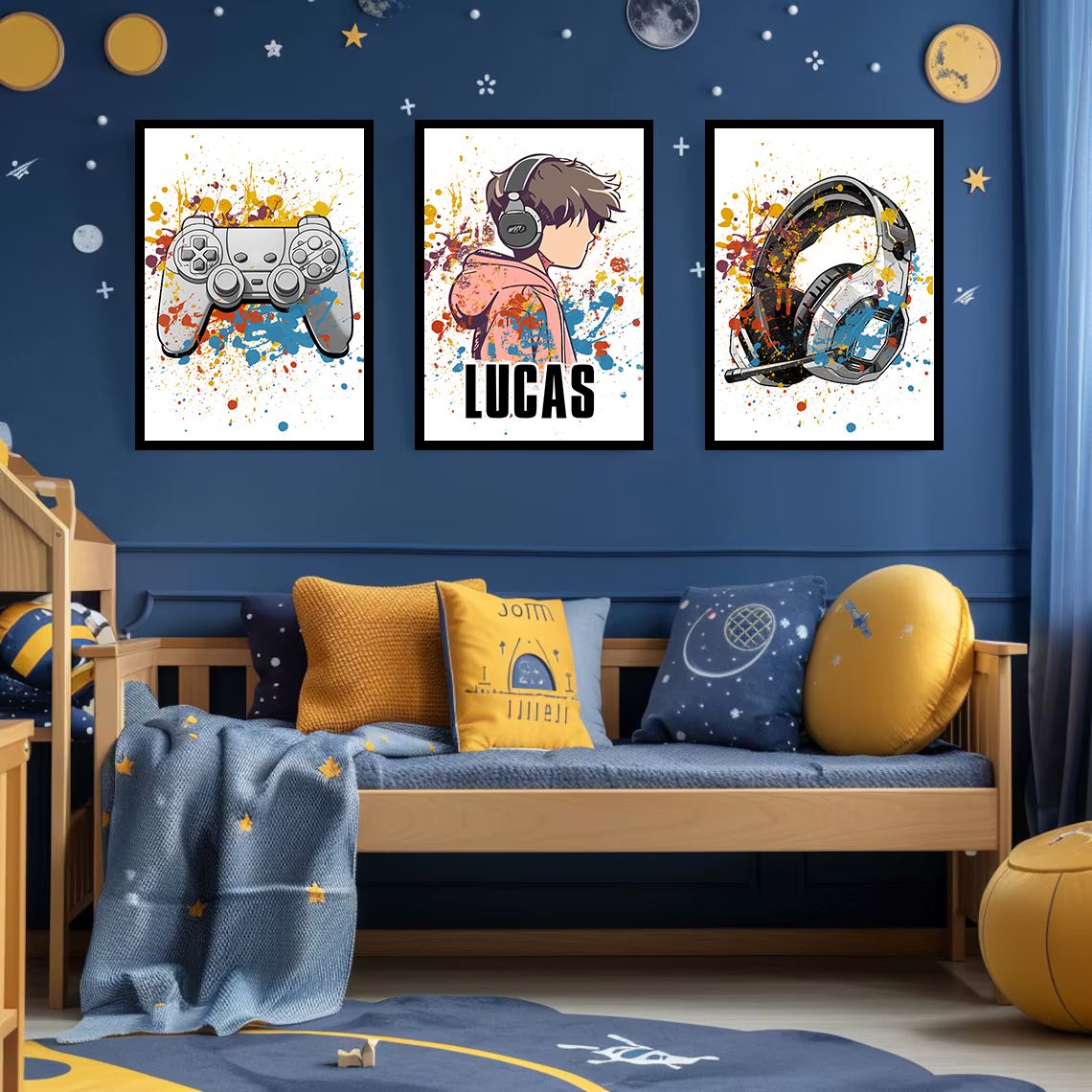 Personlig Poster - Gaming Splatterkonst / Set om 3