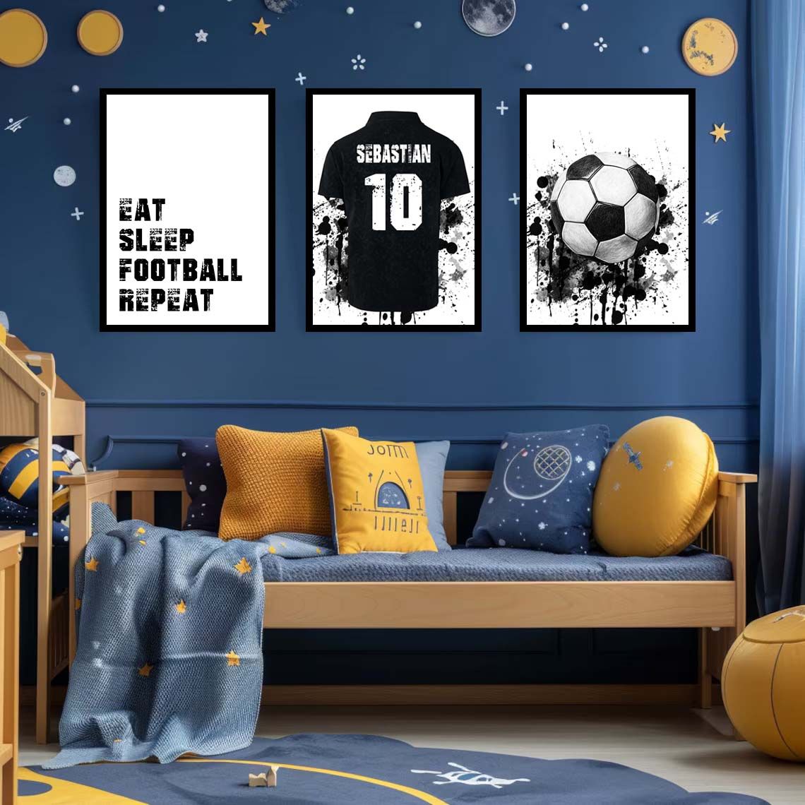 Personlig Poster - Fotbollstema / Set om 3
