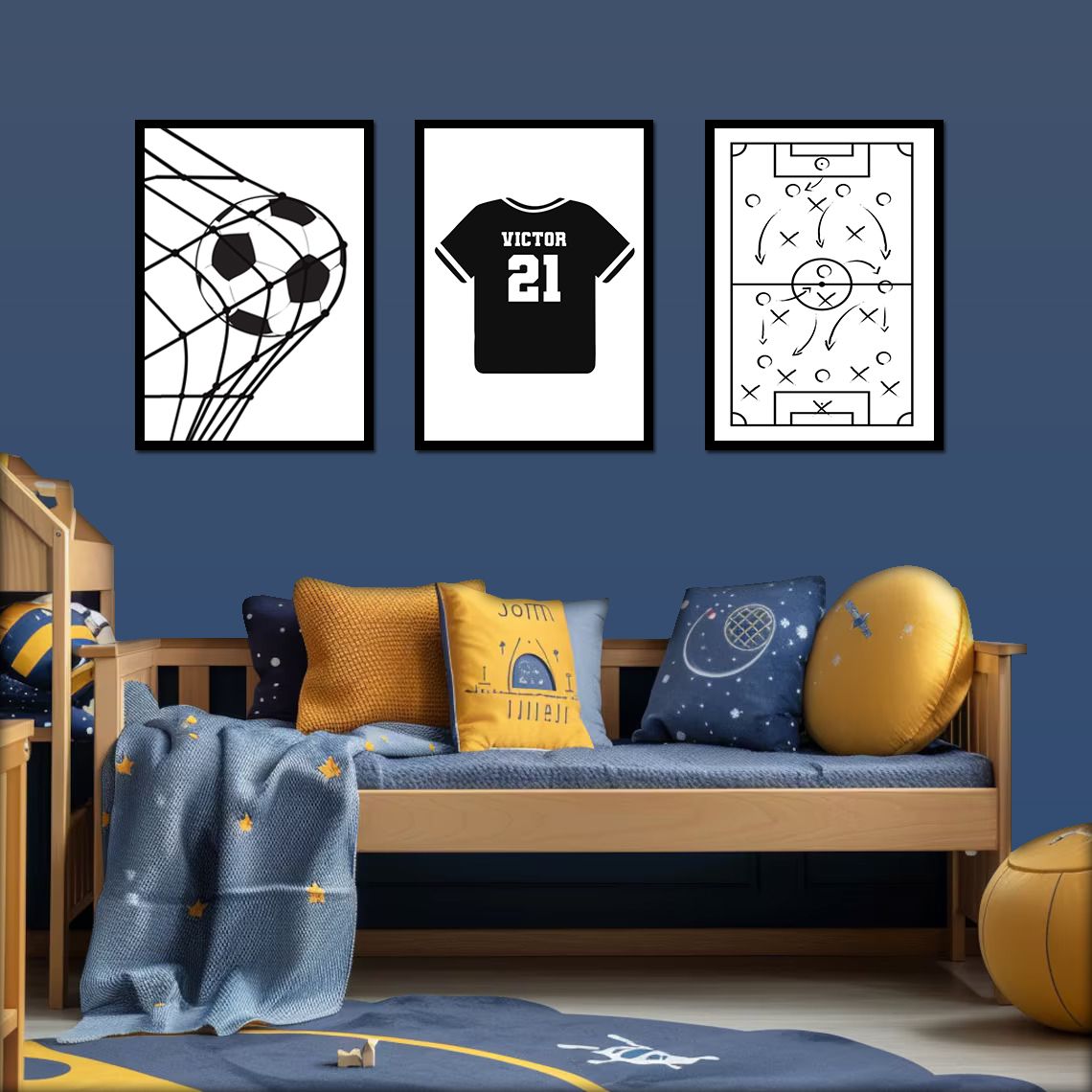 Personlig affisch - Fotbolldesign / Set av 3
