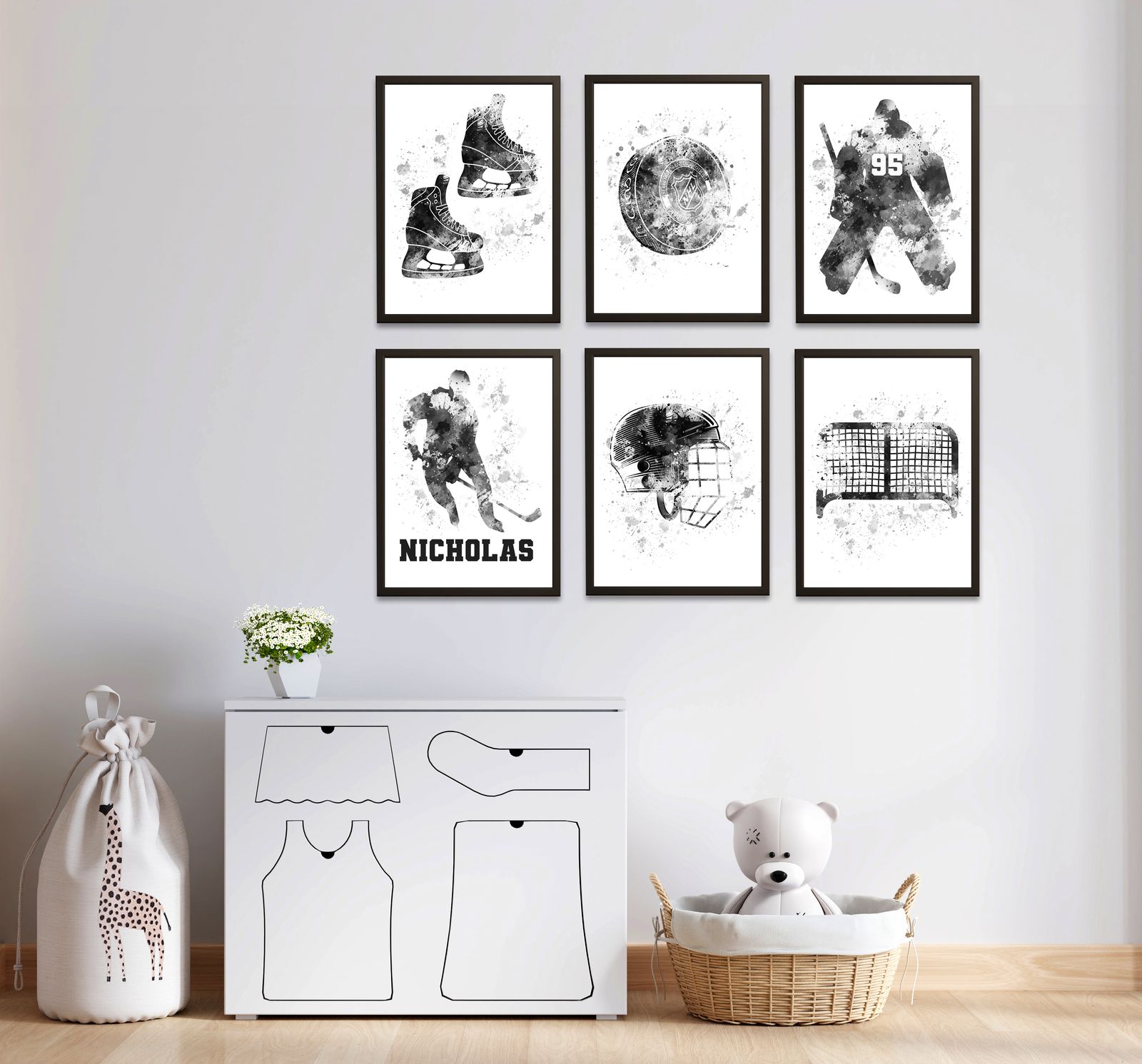 Personlig Poster - Hockey Svart och Vit / Set om 6