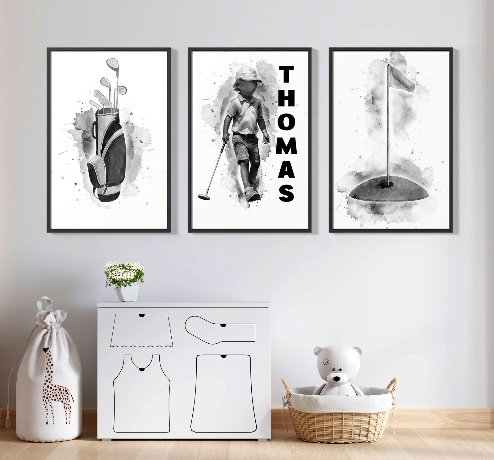 Personlig poster - Golfkonst / Set om 3