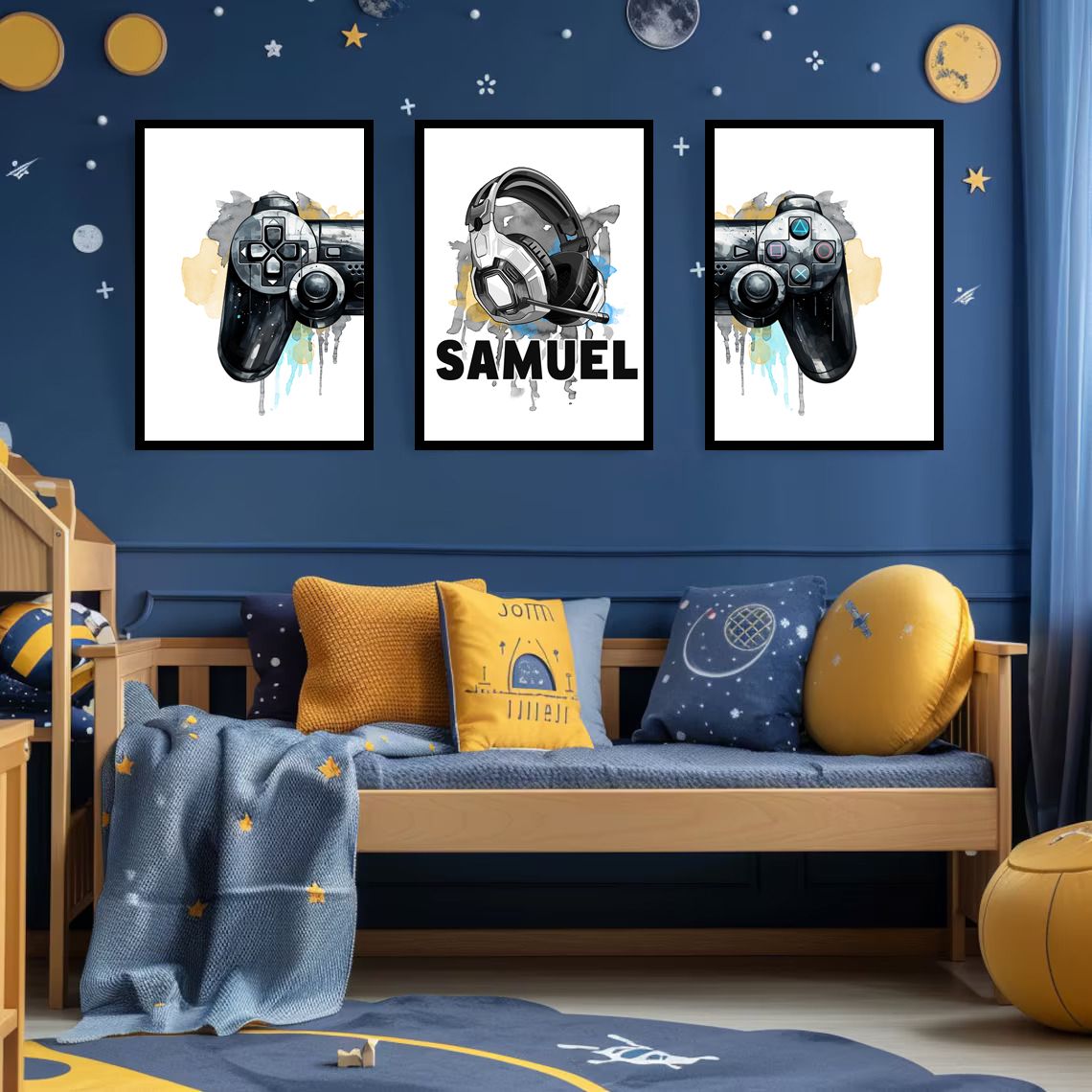 Personligt anpassad affisch - Gamingheadset och kontroller / Set om 3