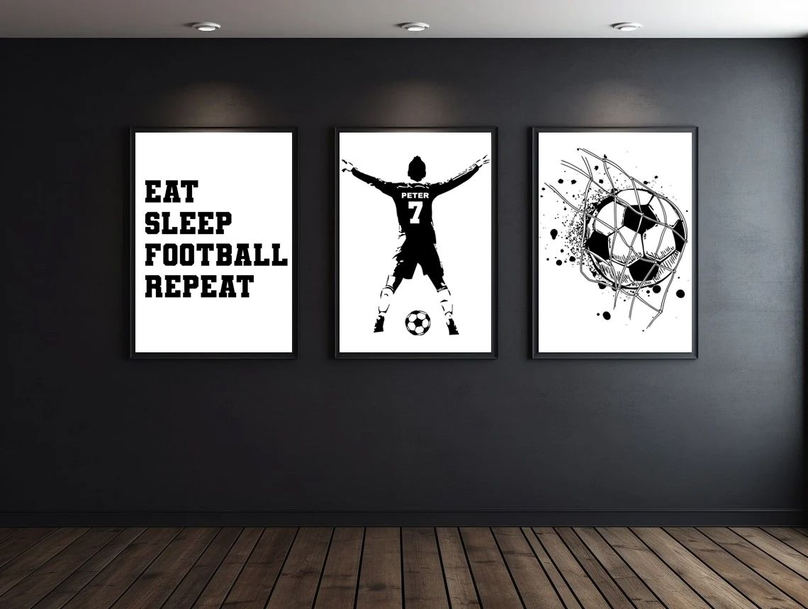 Personlig Poster - Fotboll Trio / Set med 3