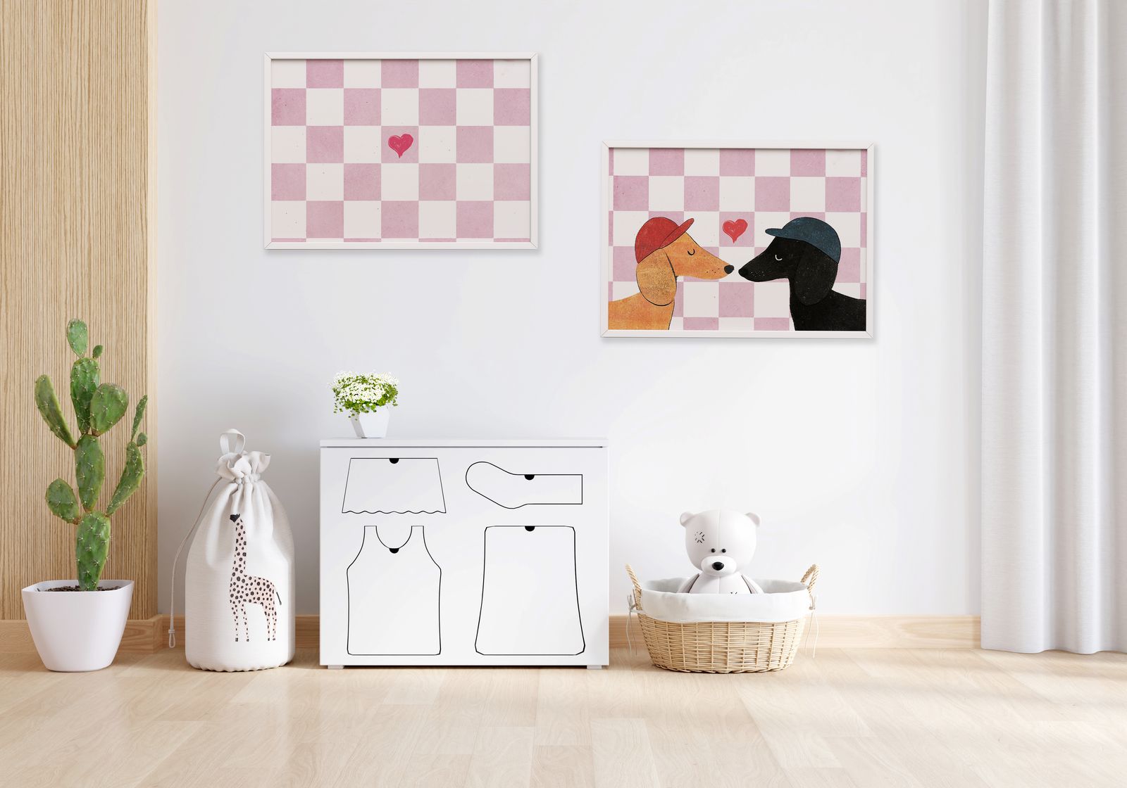 Poster - Rosa rutad hjärta / Set av 2