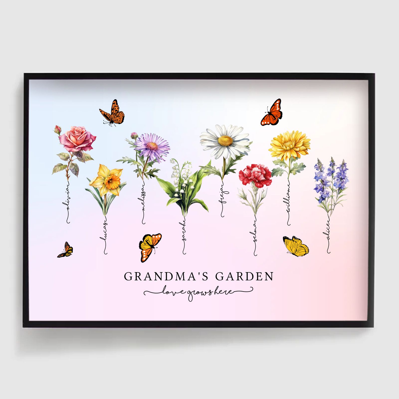 Personlig Poster - Fjärilar Födelseblomma