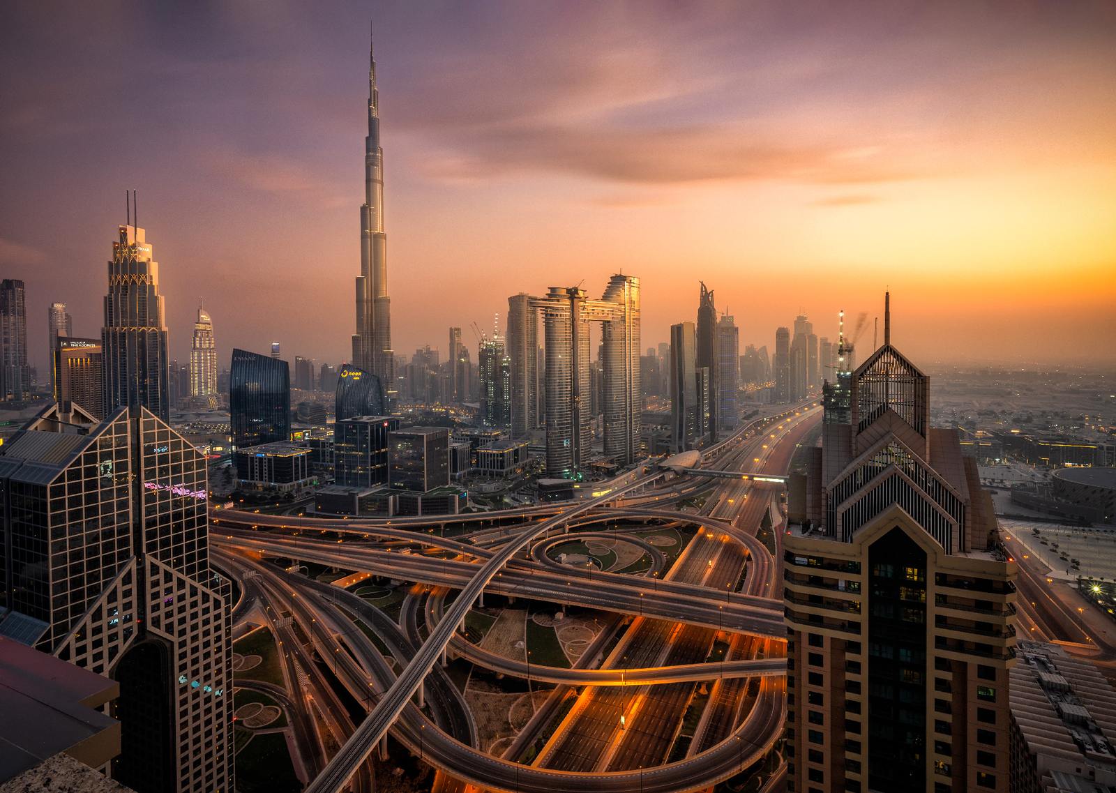 Poster - Dubai Skyline Solnedgång