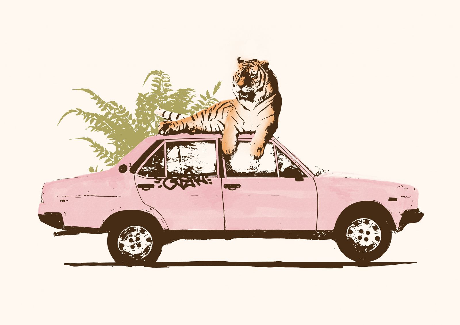 Poster - Tiger på bil
