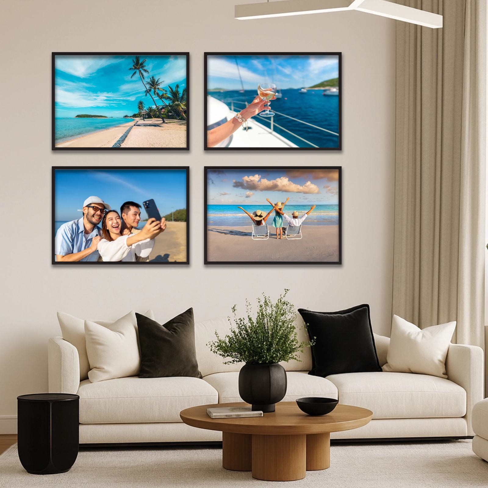 Gallerivägg – Ladda upp bilder – 4 liggande affischer med ramar