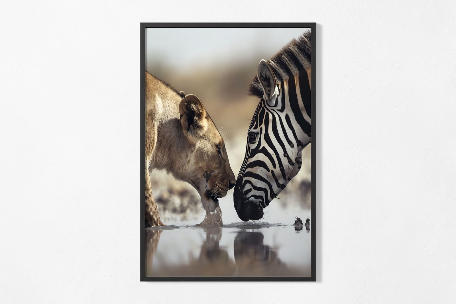 Poster - Lejon och Zebra Reflektion
