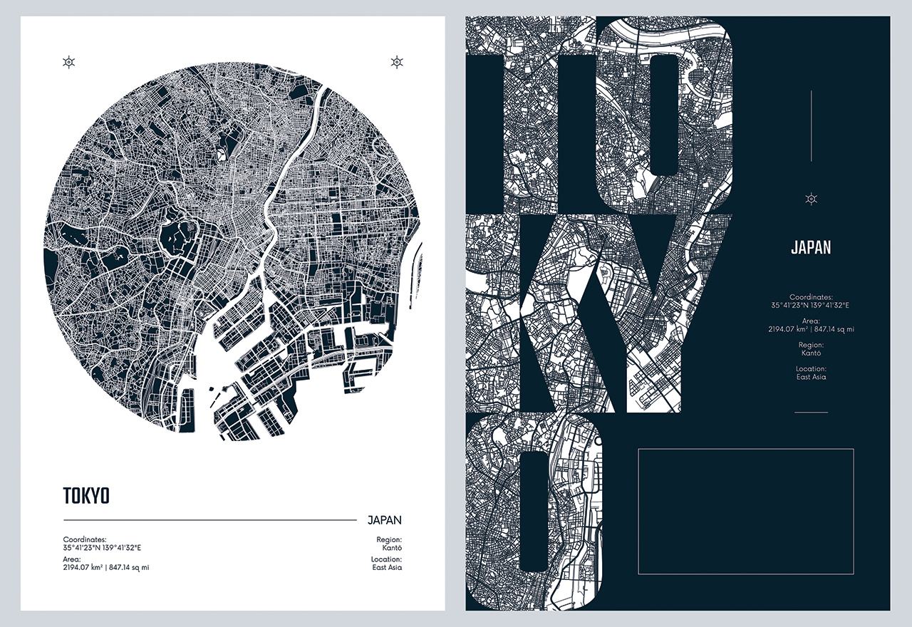 Poster - Tokyo stads karta / Set av 2