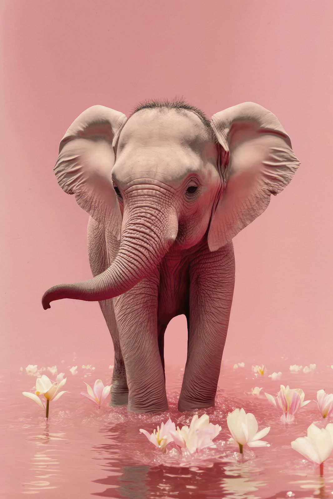 Poster - Elefant i rosa vatten