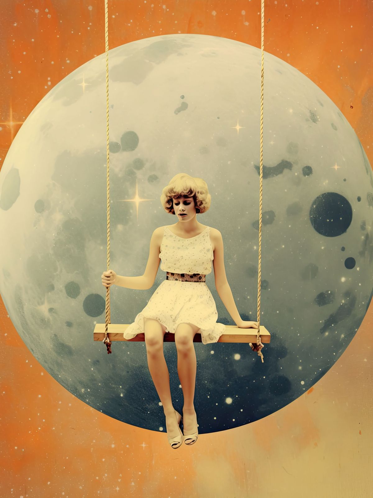 Poster - Flicka på Gunga med Måne