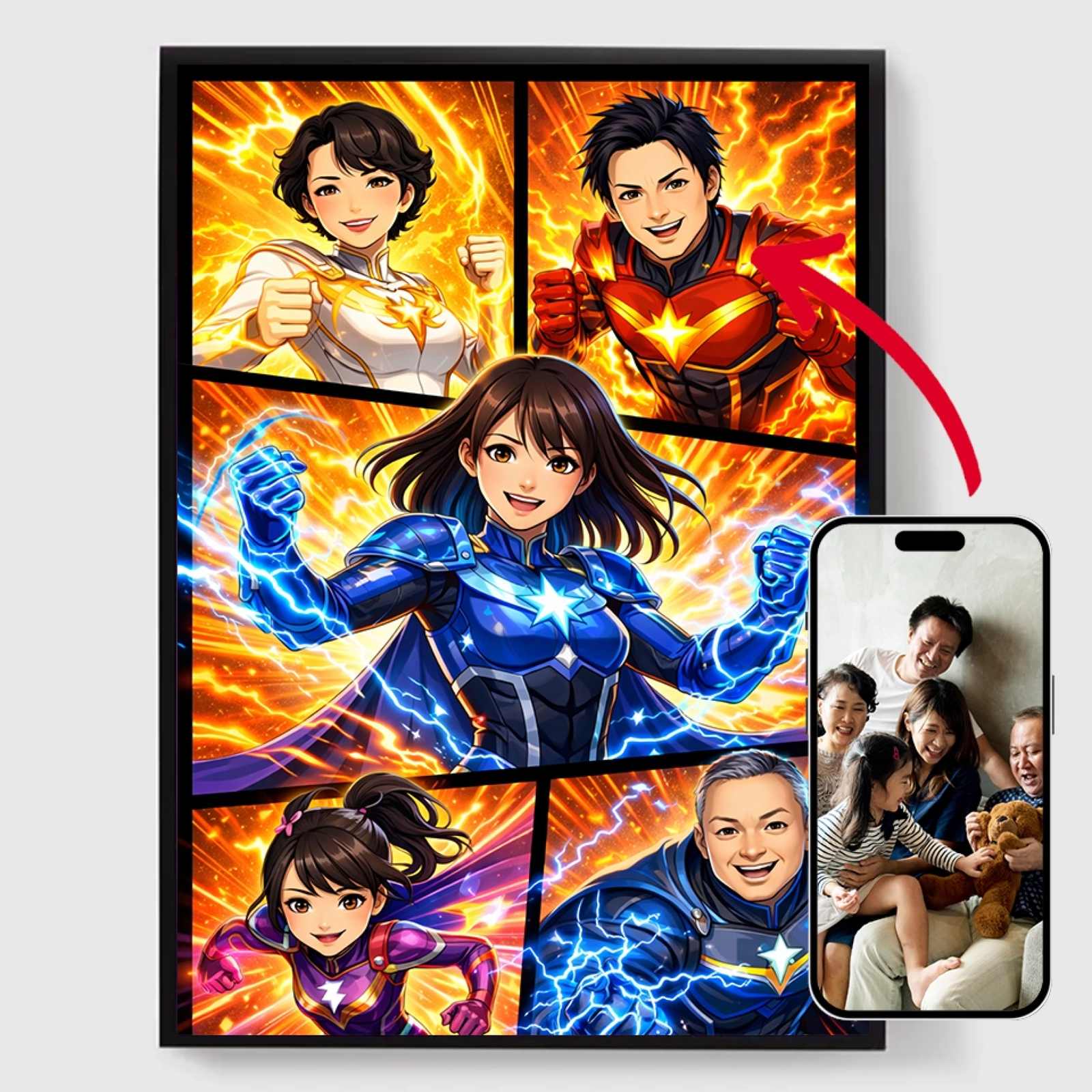 Personlig Poster - Anime Superhjälte Familjeporträtt - AI Poster