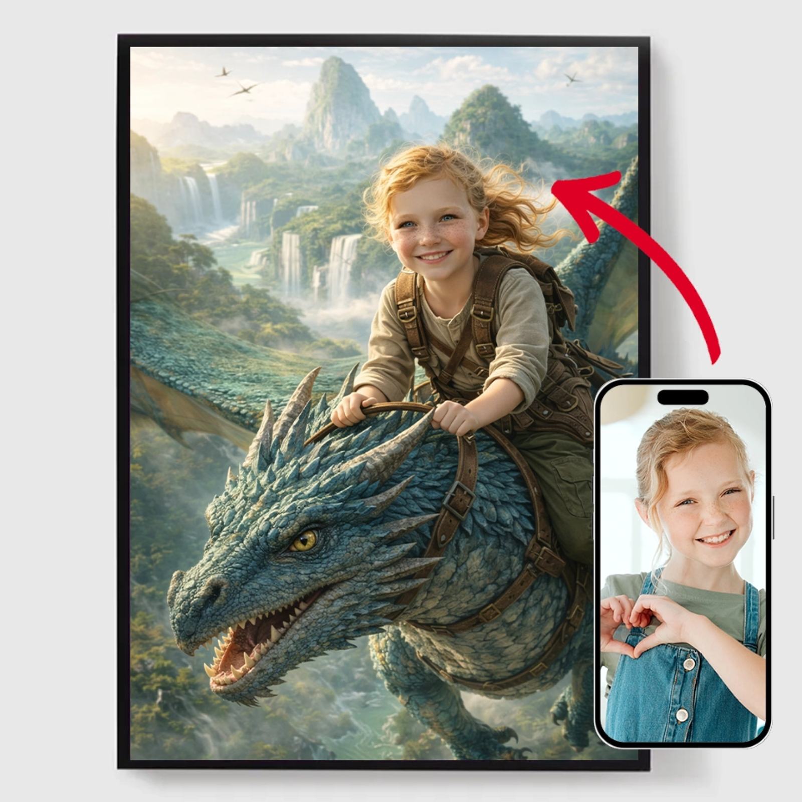 Personlig Poster - Barn på Flygande Drake - AI Poster