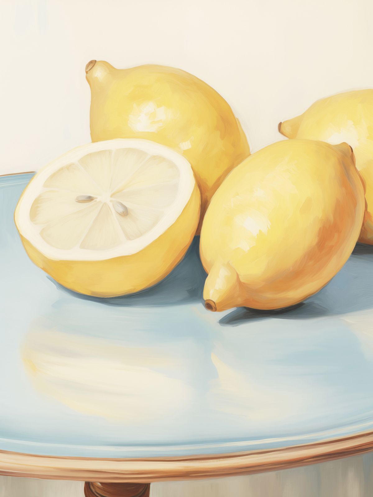 Affisch - Citroner på Blå Tallrik