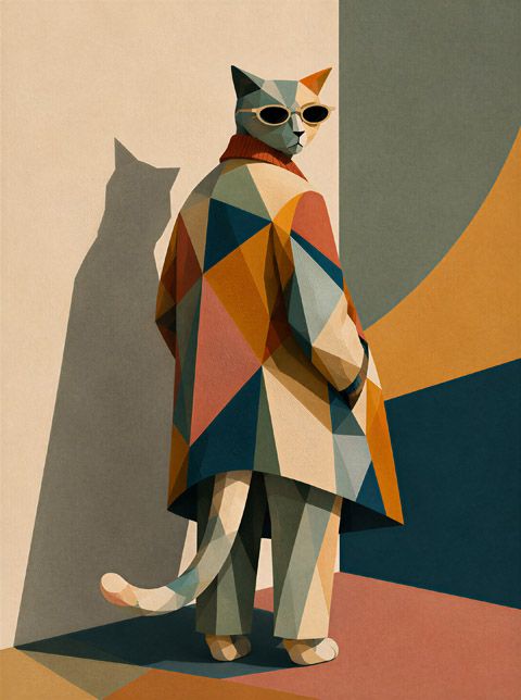 Poster - Geometriskt Kattkonstverk