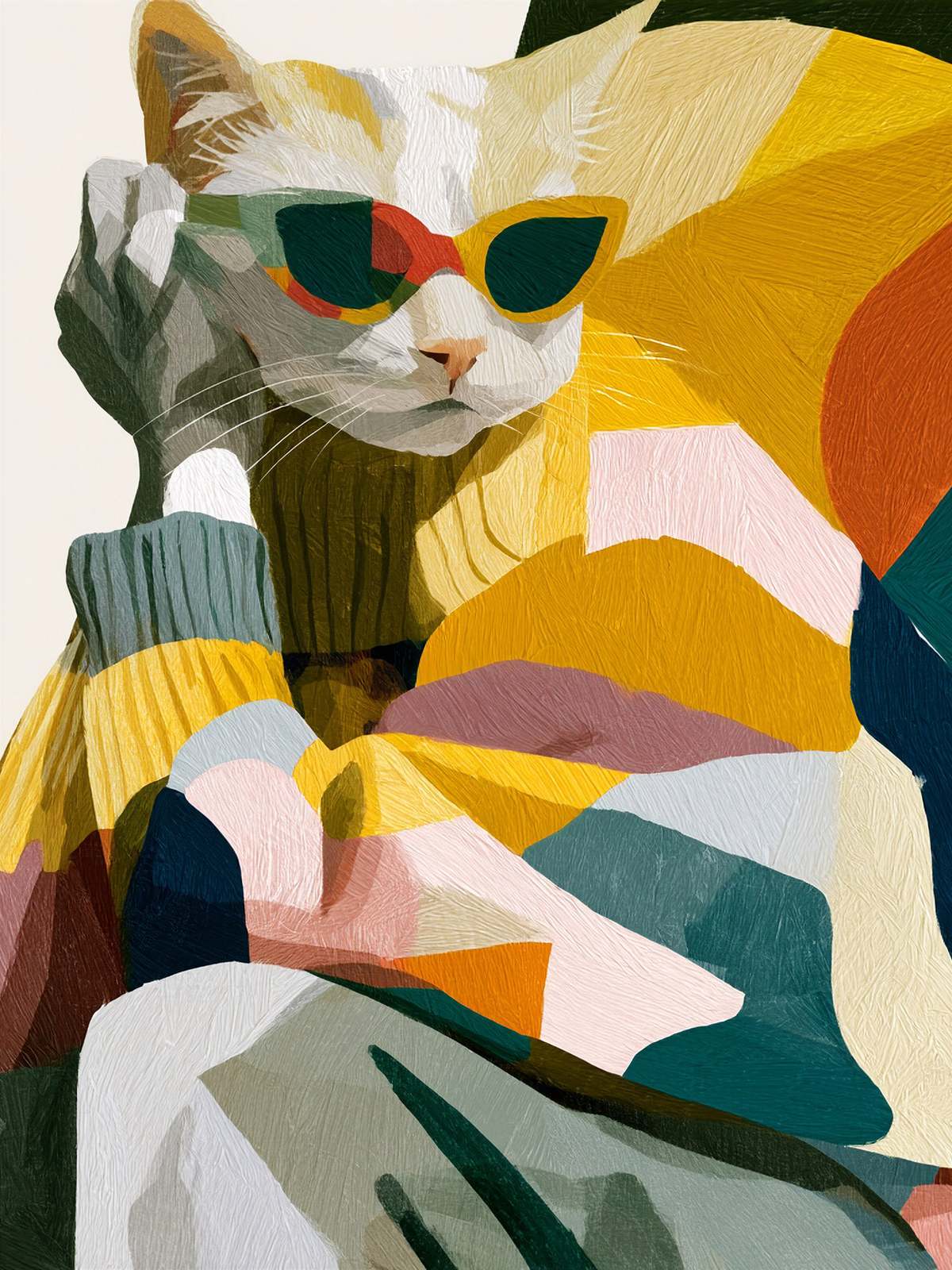 Poster - Färgglad Kattporträtt