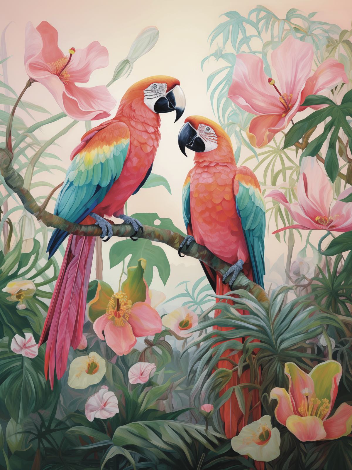 Poster - Papegojor i Blommig Paradis