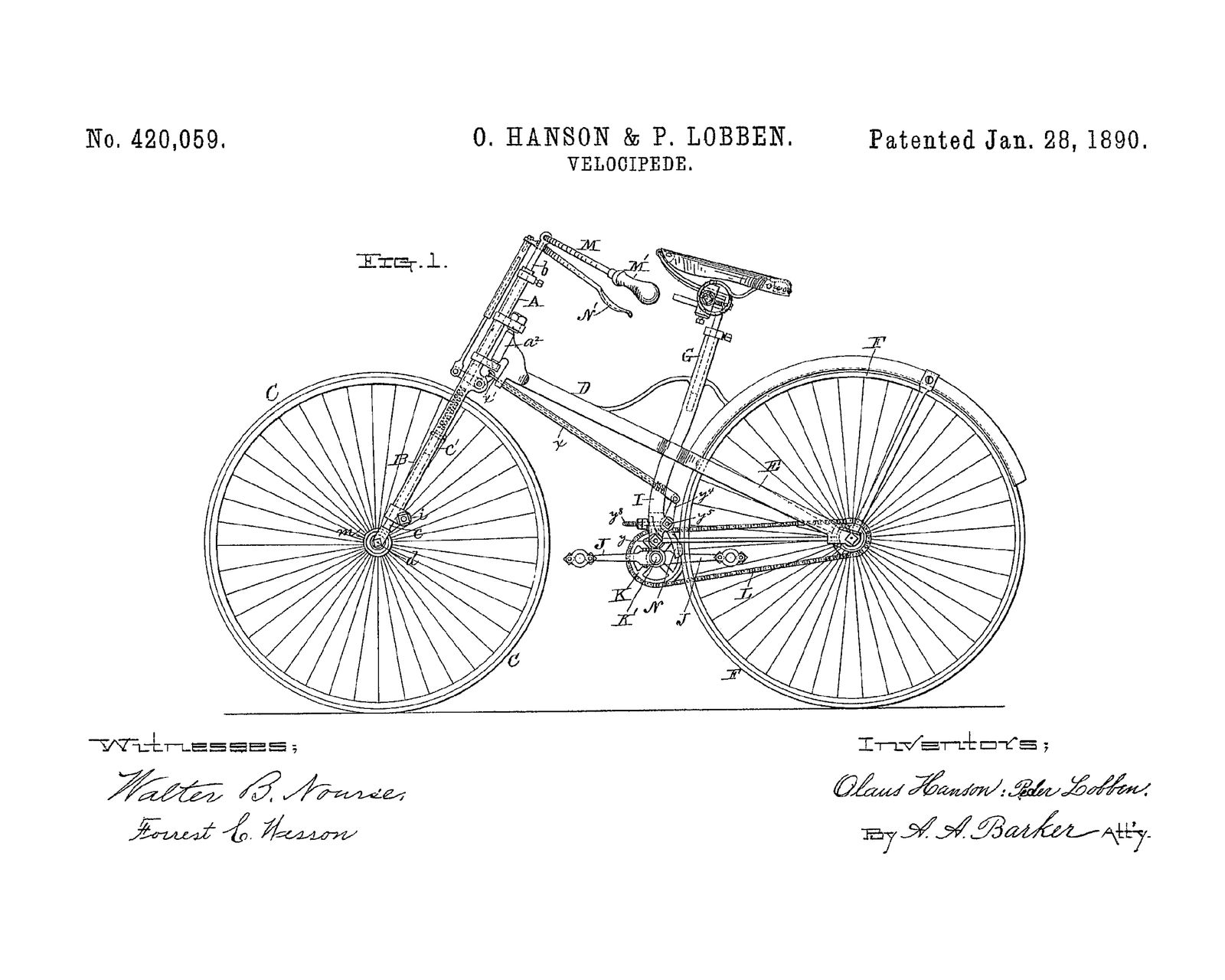 Patentritningsaffisch - Velocipede-cykel