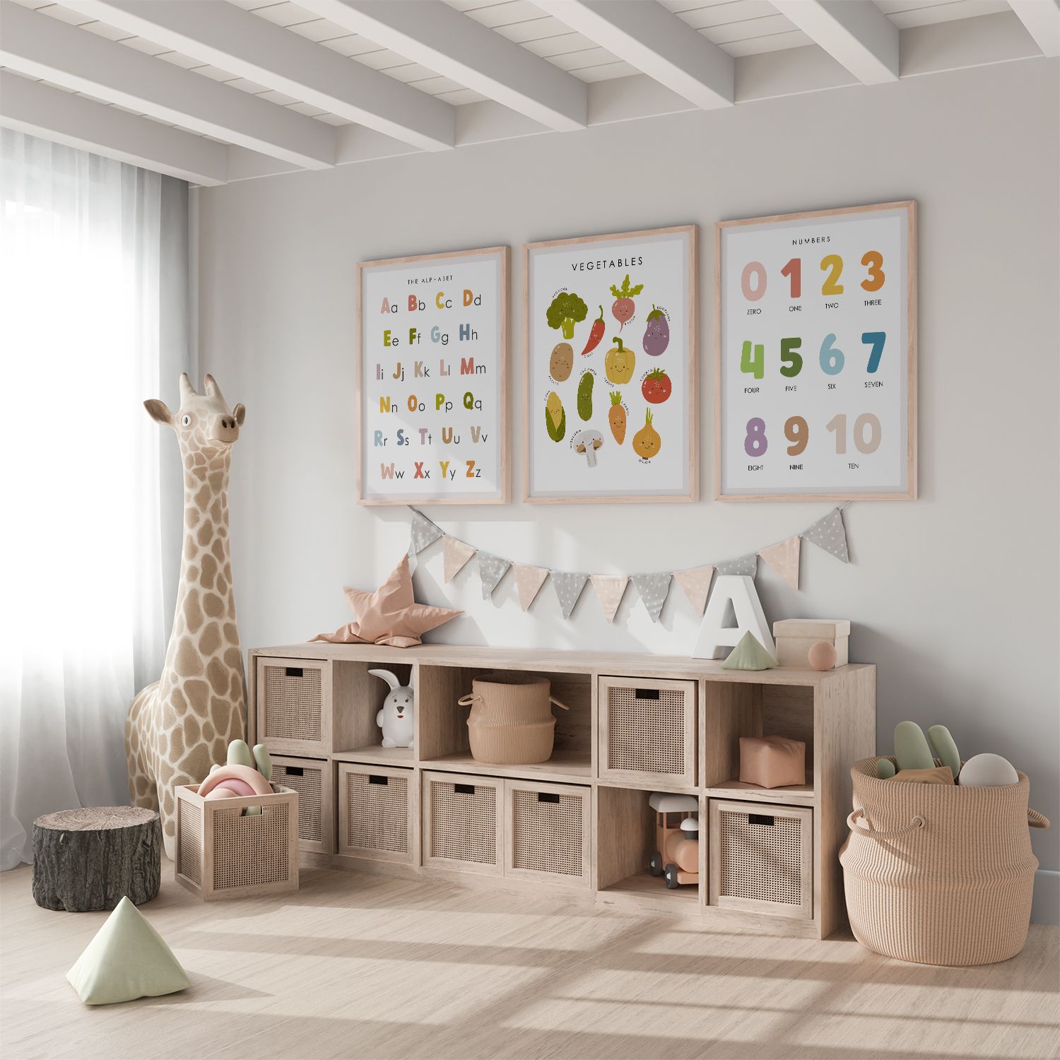 Poster - Alfabet Siffror Grönsaker / Set med 3