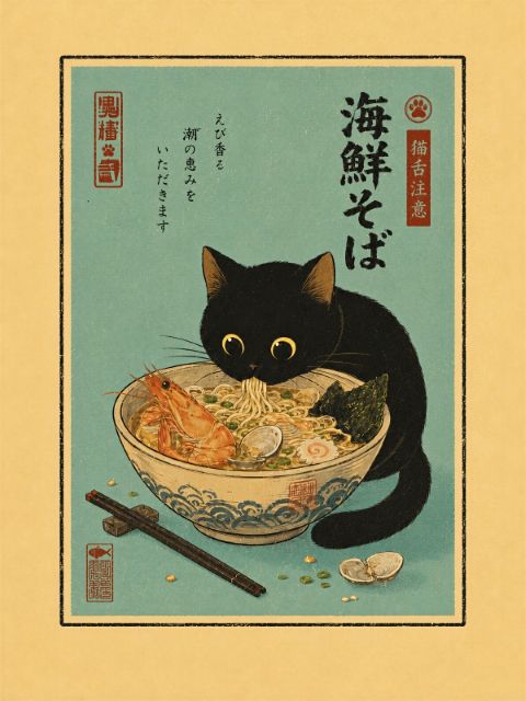 Poster - Katt med Ramen