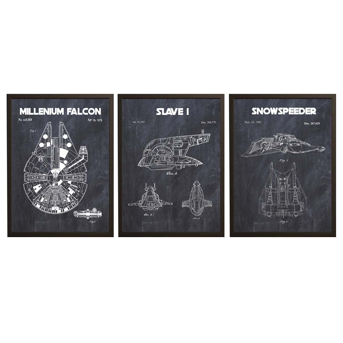 Patentritningsposter - Millennium Falcon Set of 3