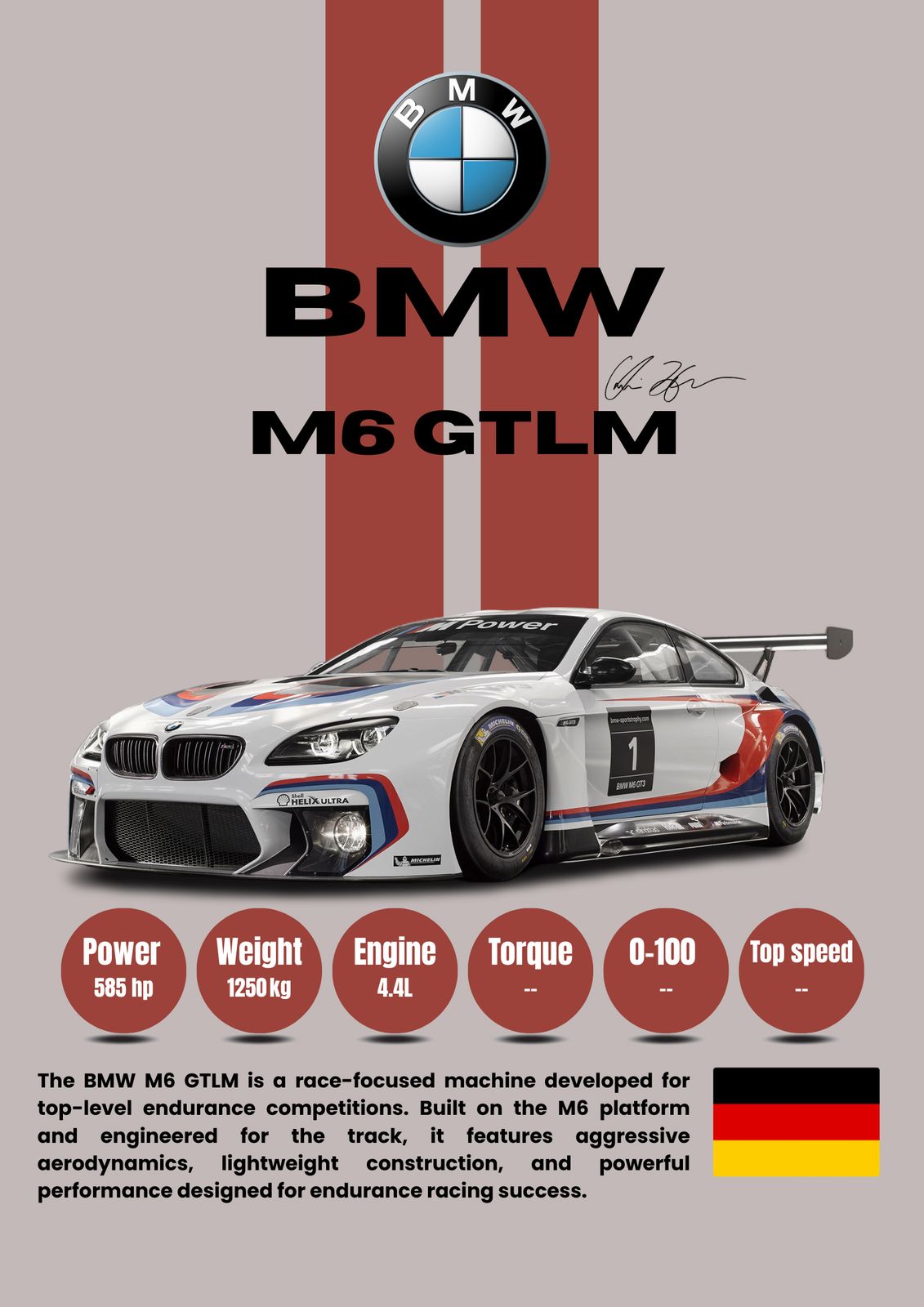 Poster - BMW M6 GTLM Tävlingsbil