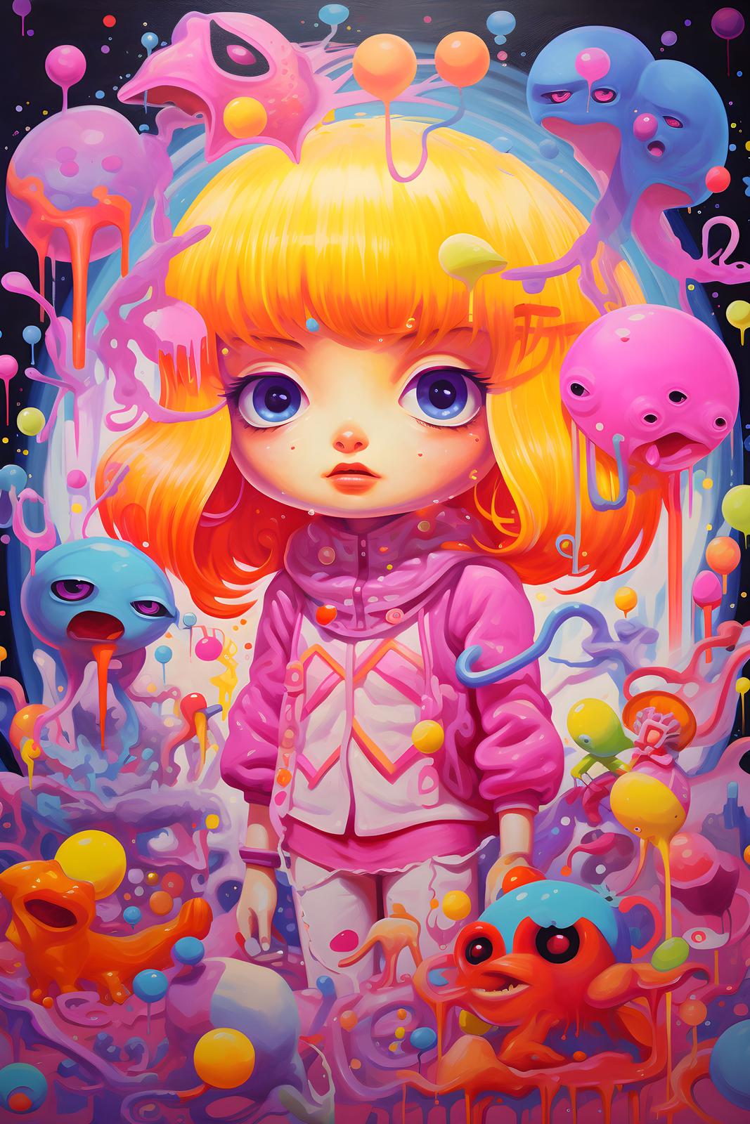 Poster - Surreal Girl with Creatures