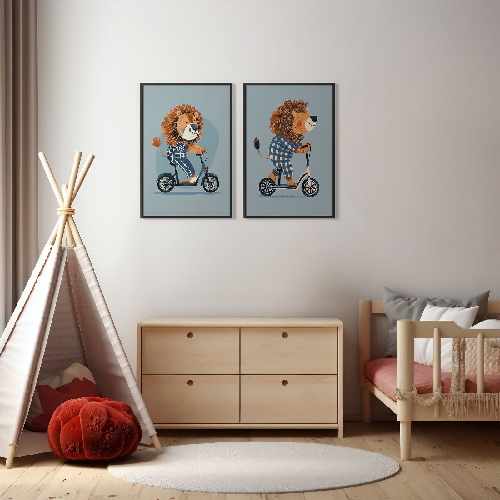 Poster - Lejon på Skoter / Set av 2