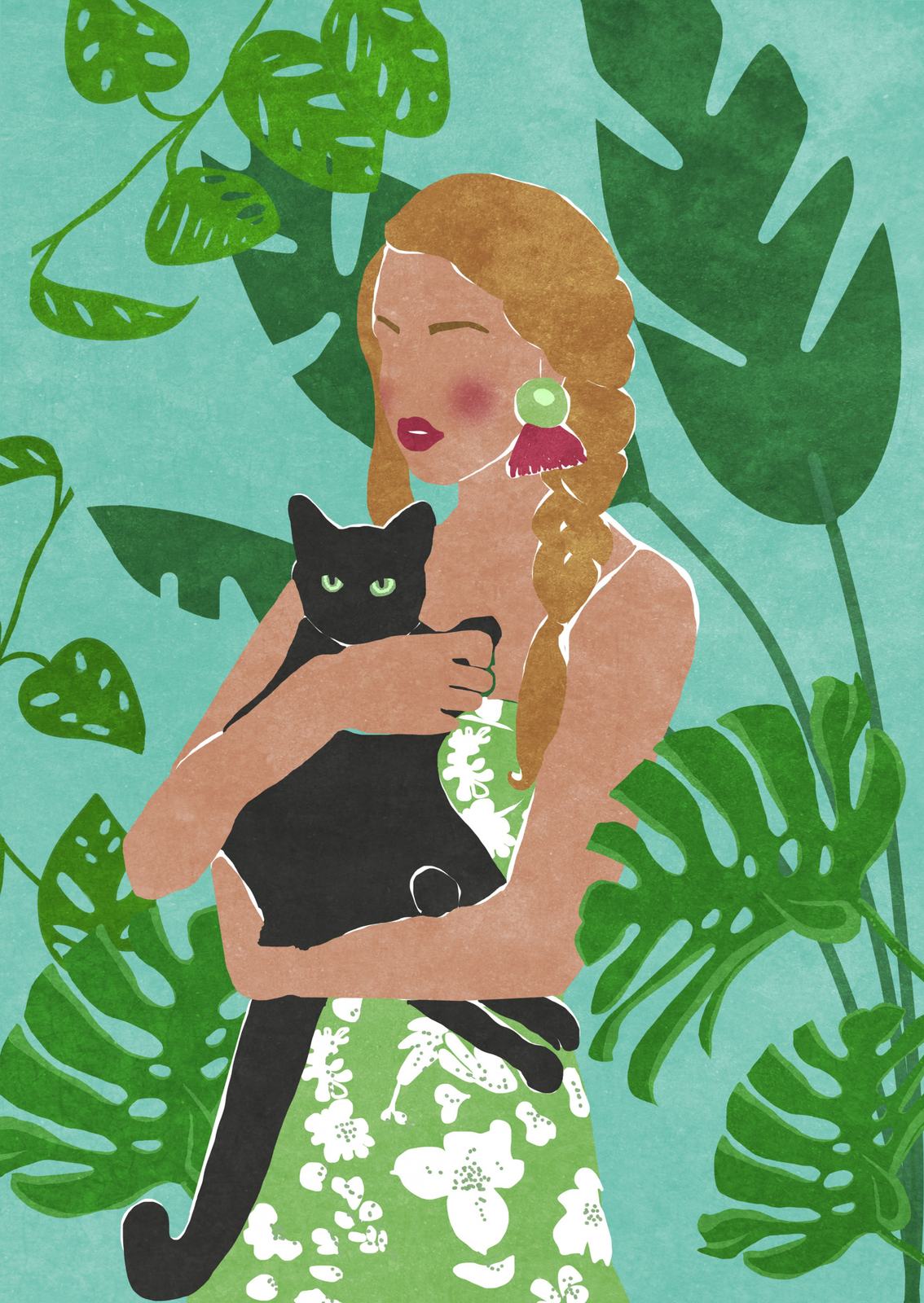 Poster - Kvinna med Svart Katt