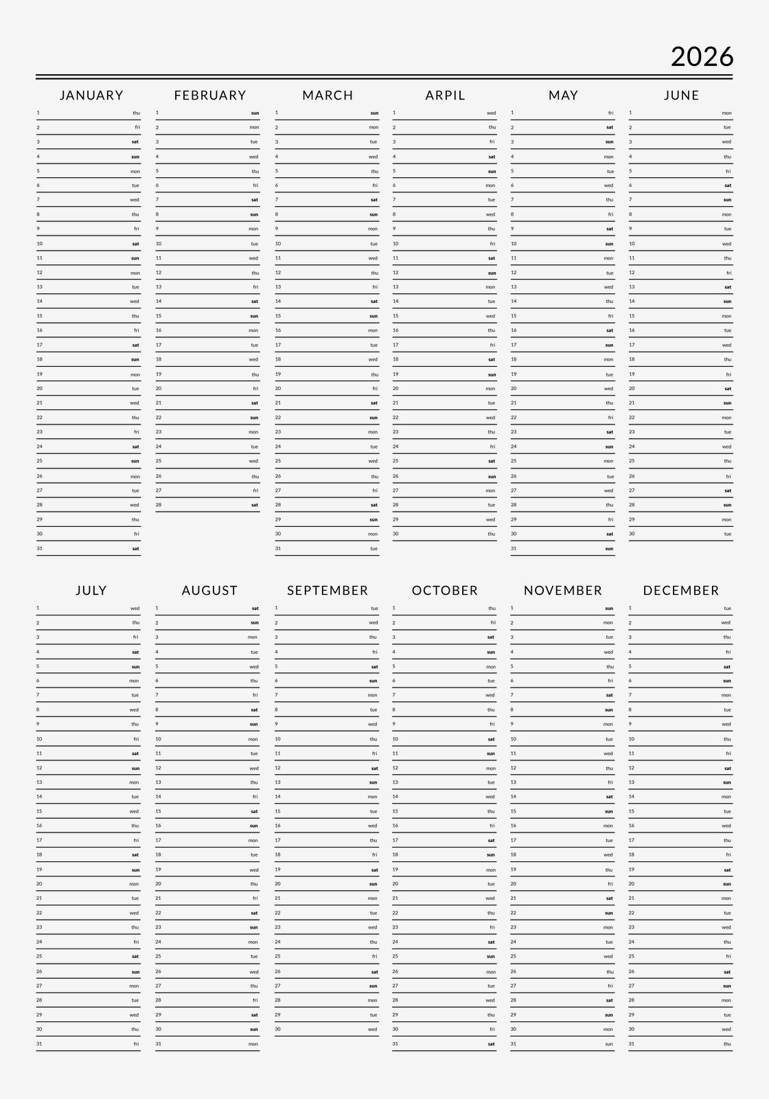 Poster - 2026 Kalender