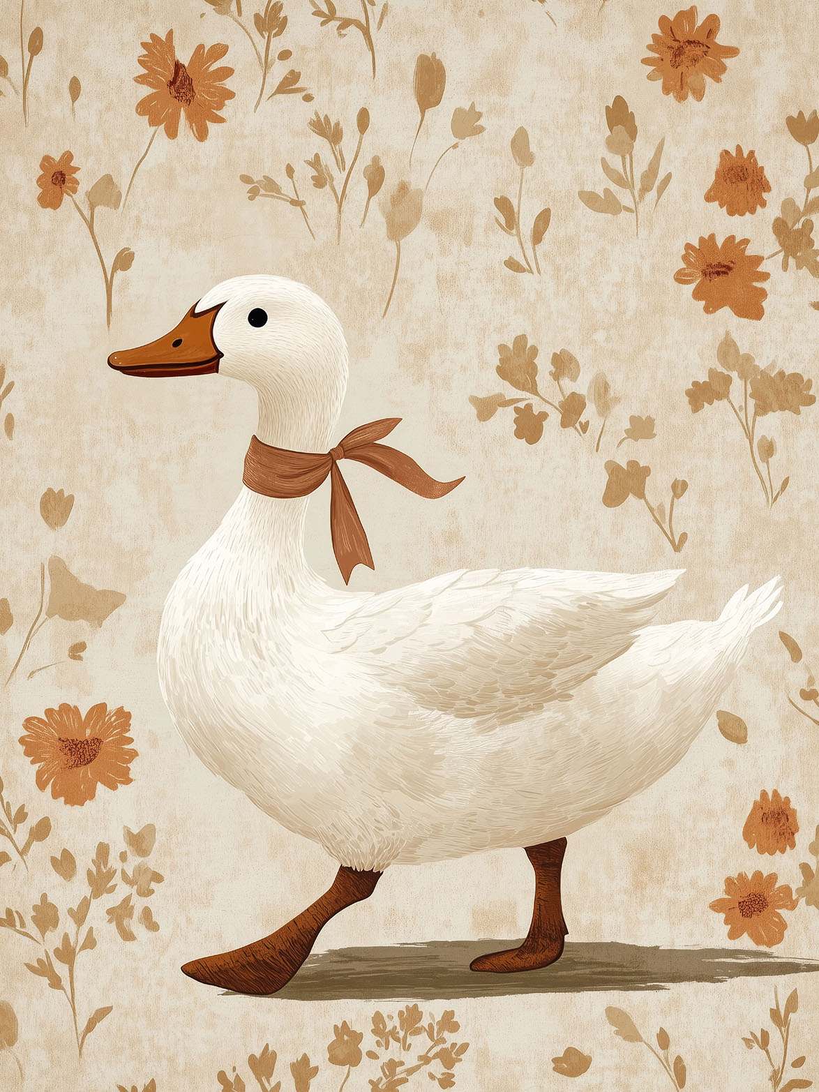 Poster - Anka med Blommig Bakgrund