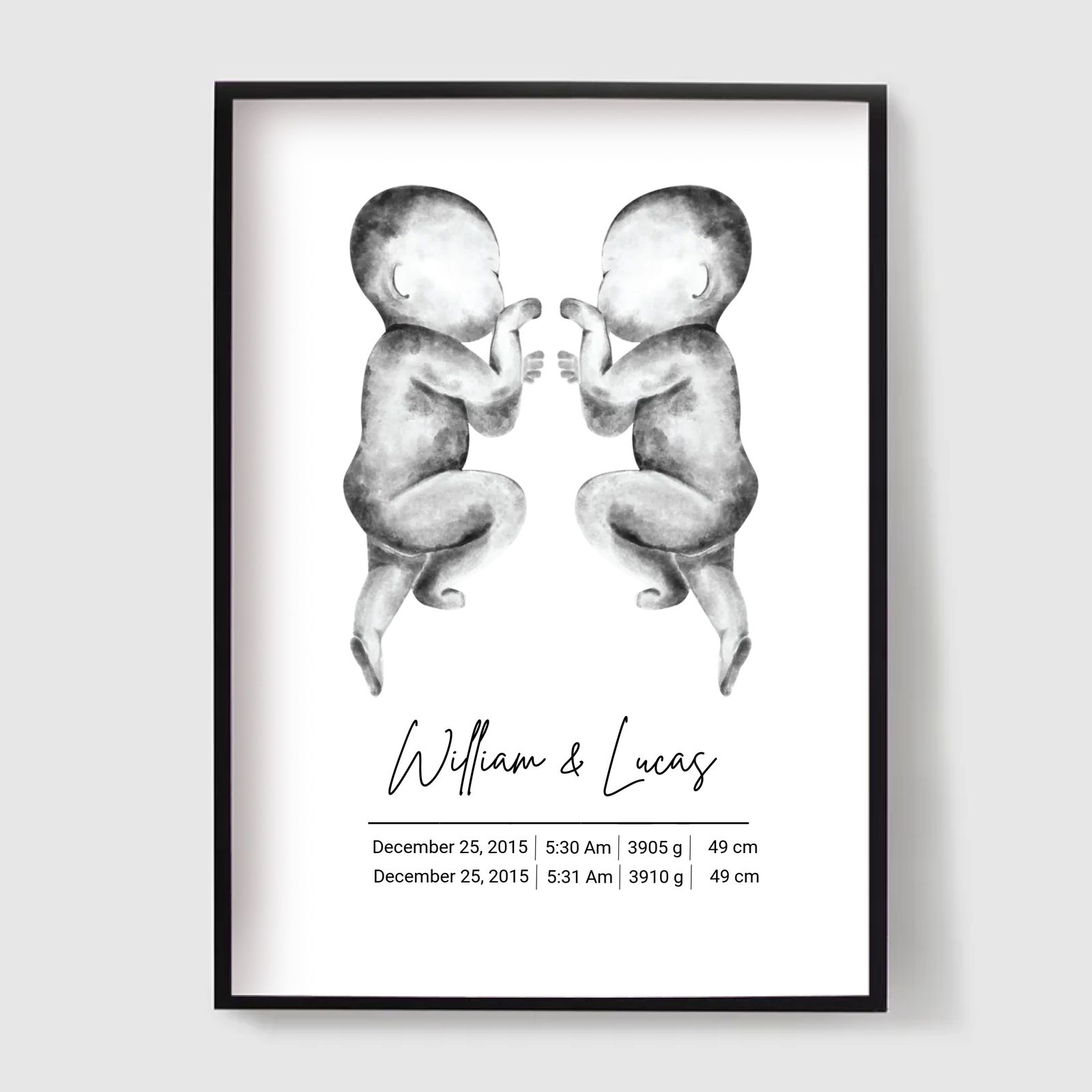 Personlig Poster - Tvillingfödselposter - Minimalistisk Design