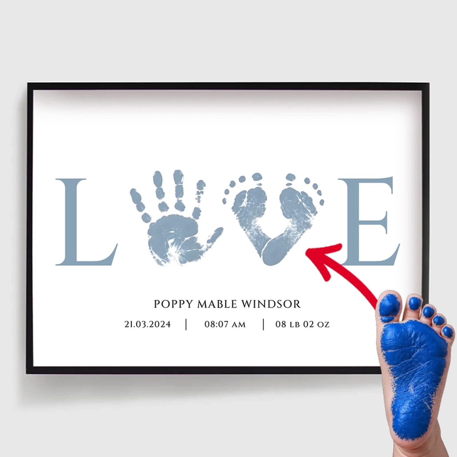 Personlig Poster - Födelseposter med Kärlek Hand- & Fotavtryck Design