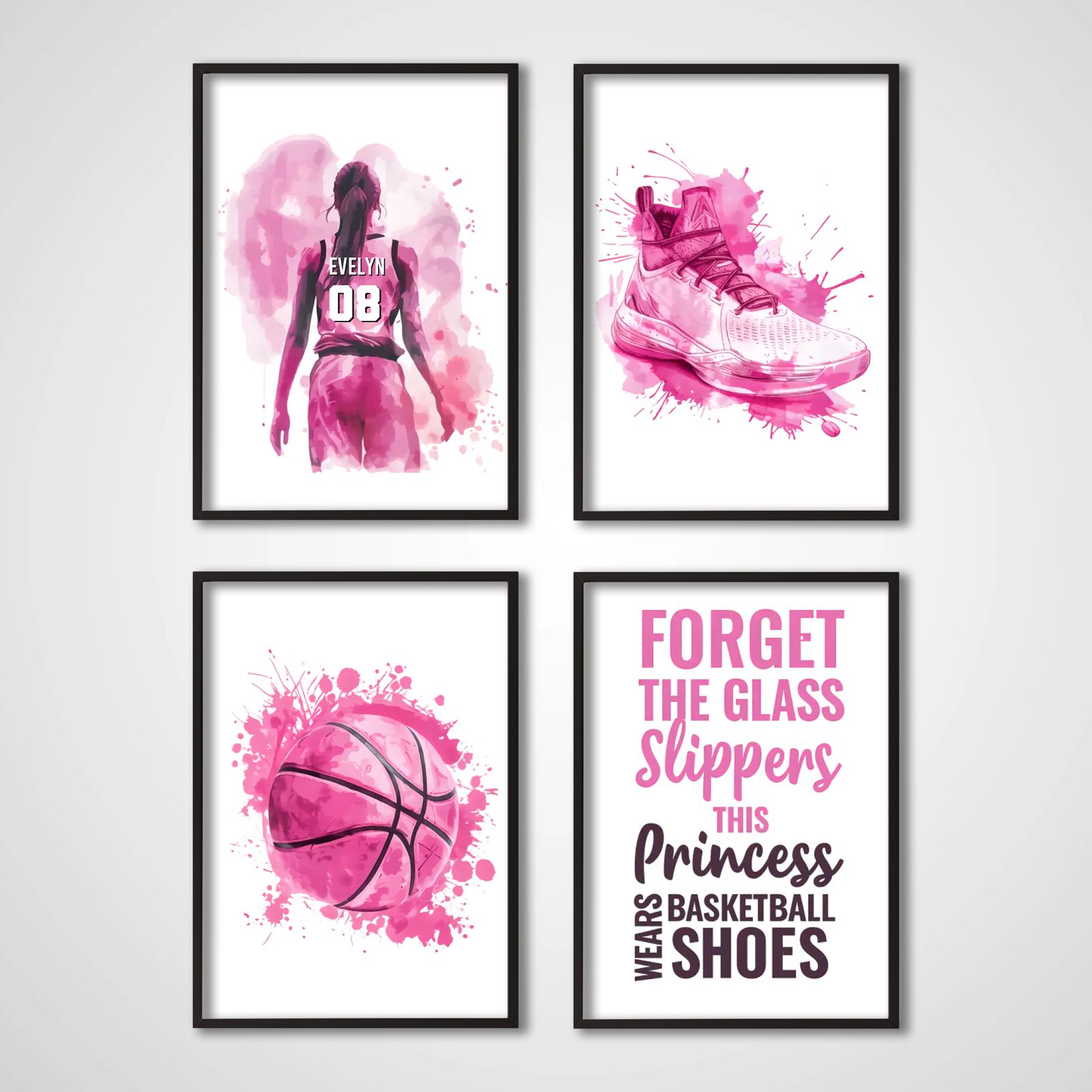 Personlig Poster - Rosa Basketflicka Väggkonst - Set om 4