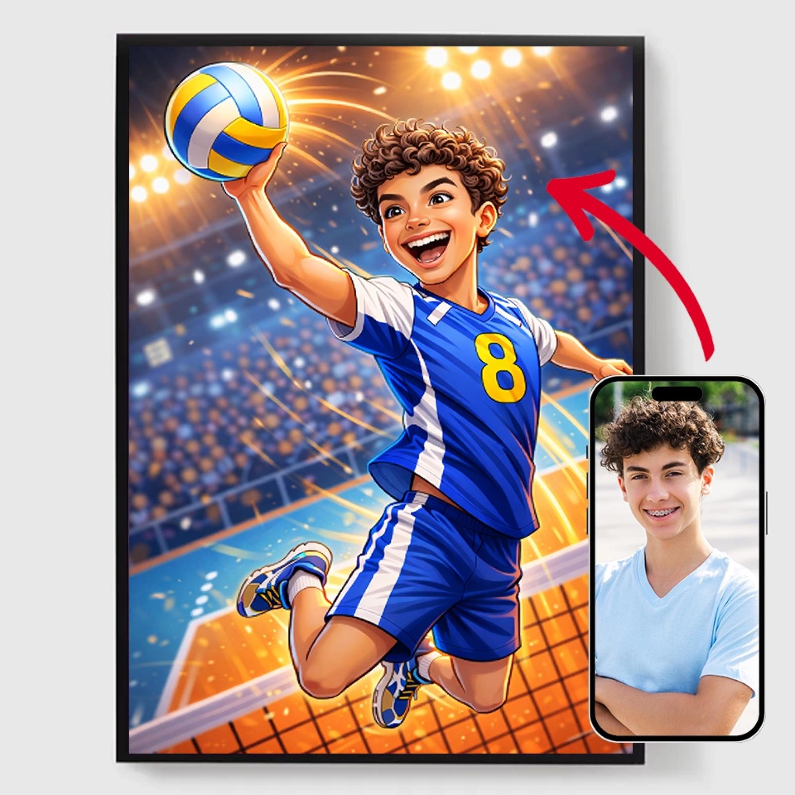 Personlig Poster - Rolig Volleybolltecknad - AI Poster