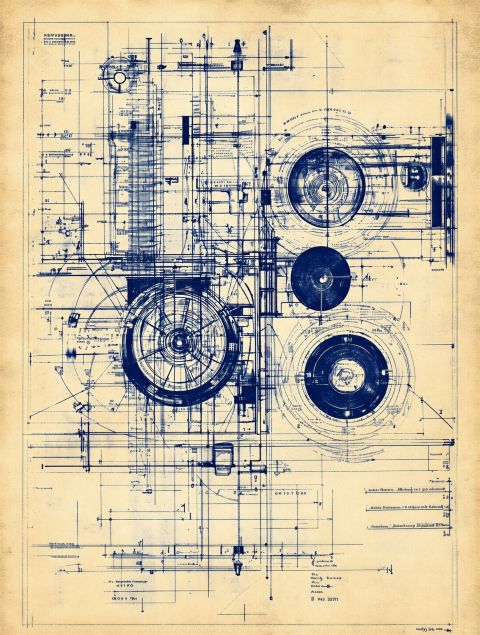 Poster - Vintage Blåtrycksdesign