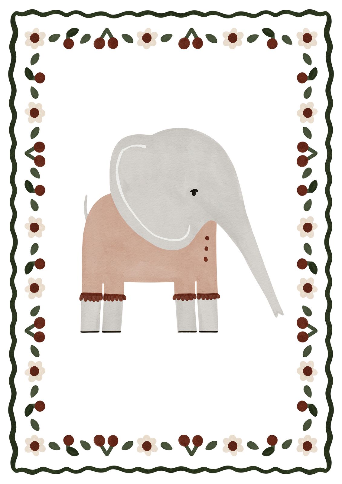 Poster - Elefant med Blomsterkant