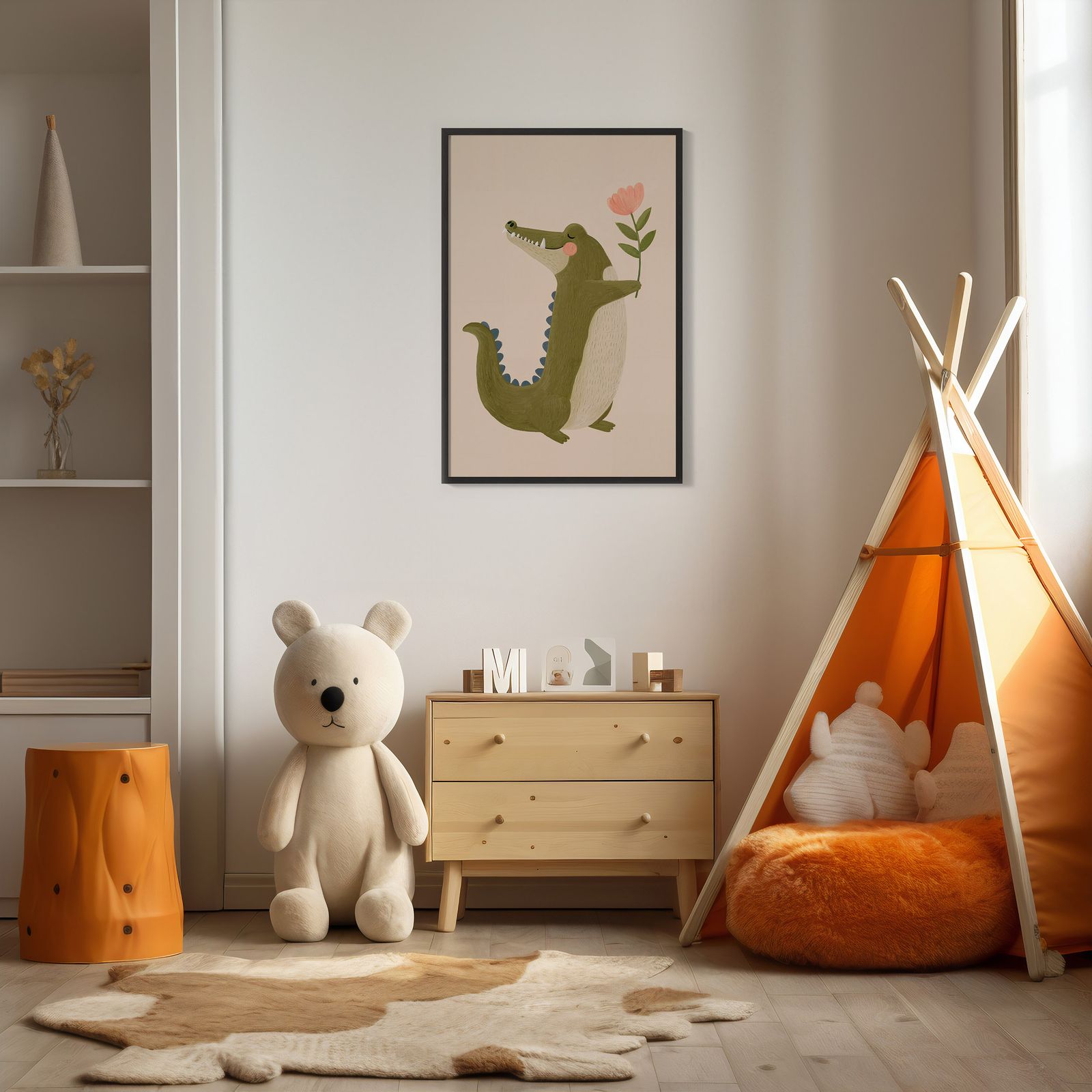 Poster - Krokodil med Blomma