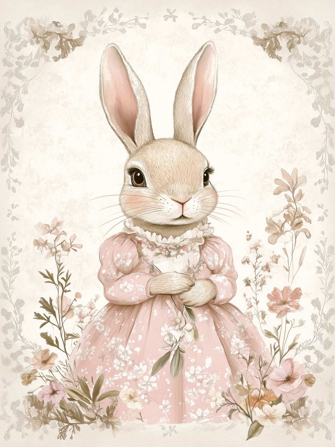 Poster - Kanin i Blommig Klänning