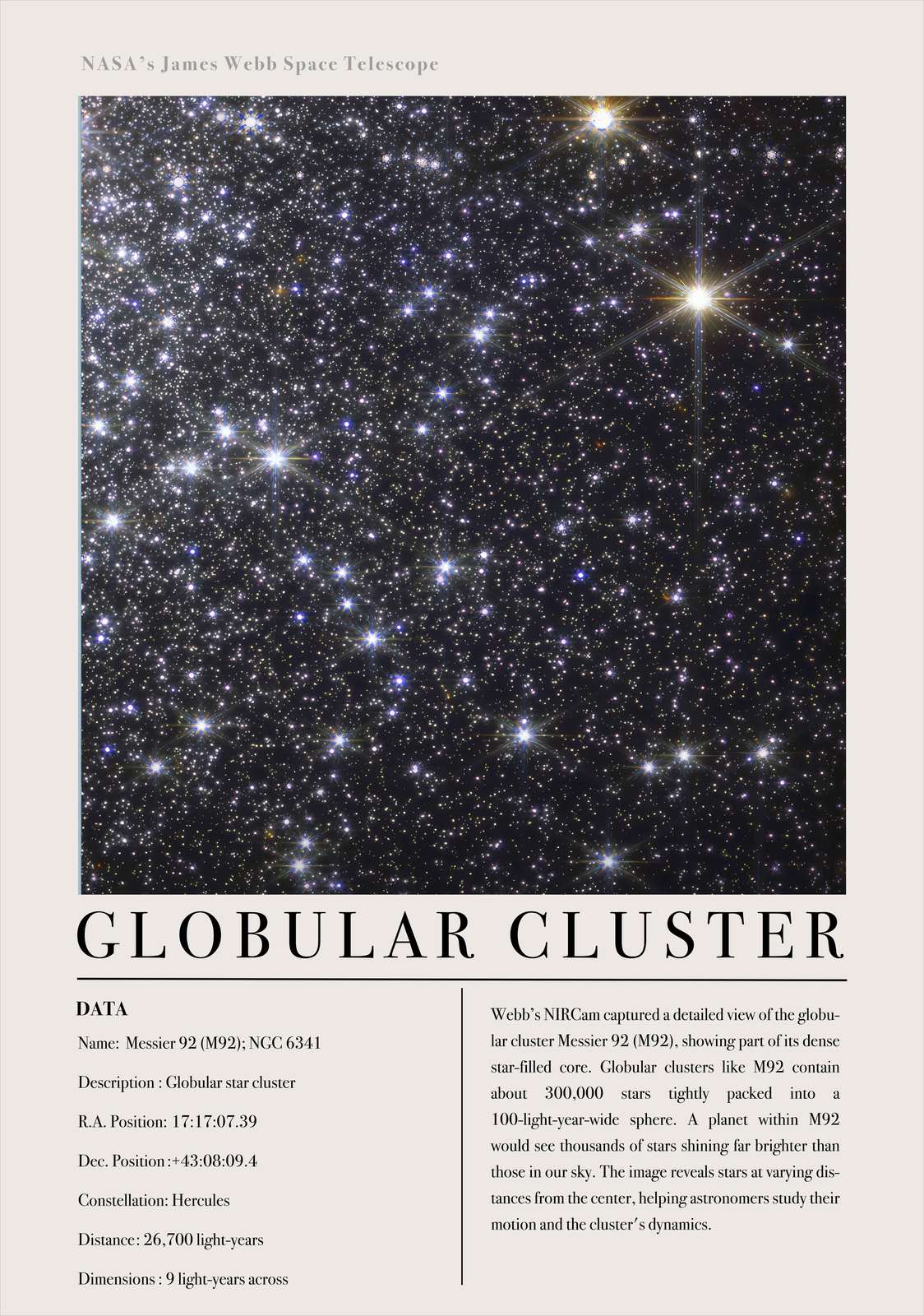 Poster - Messier 92 Klotformig Stjärnhop