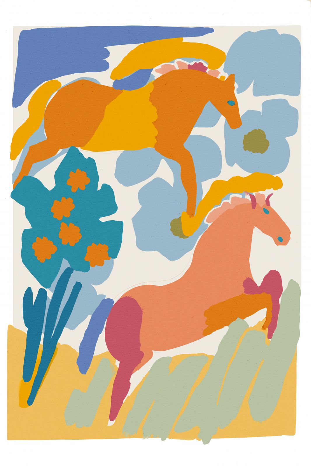 Poster - Färggranna Hästar