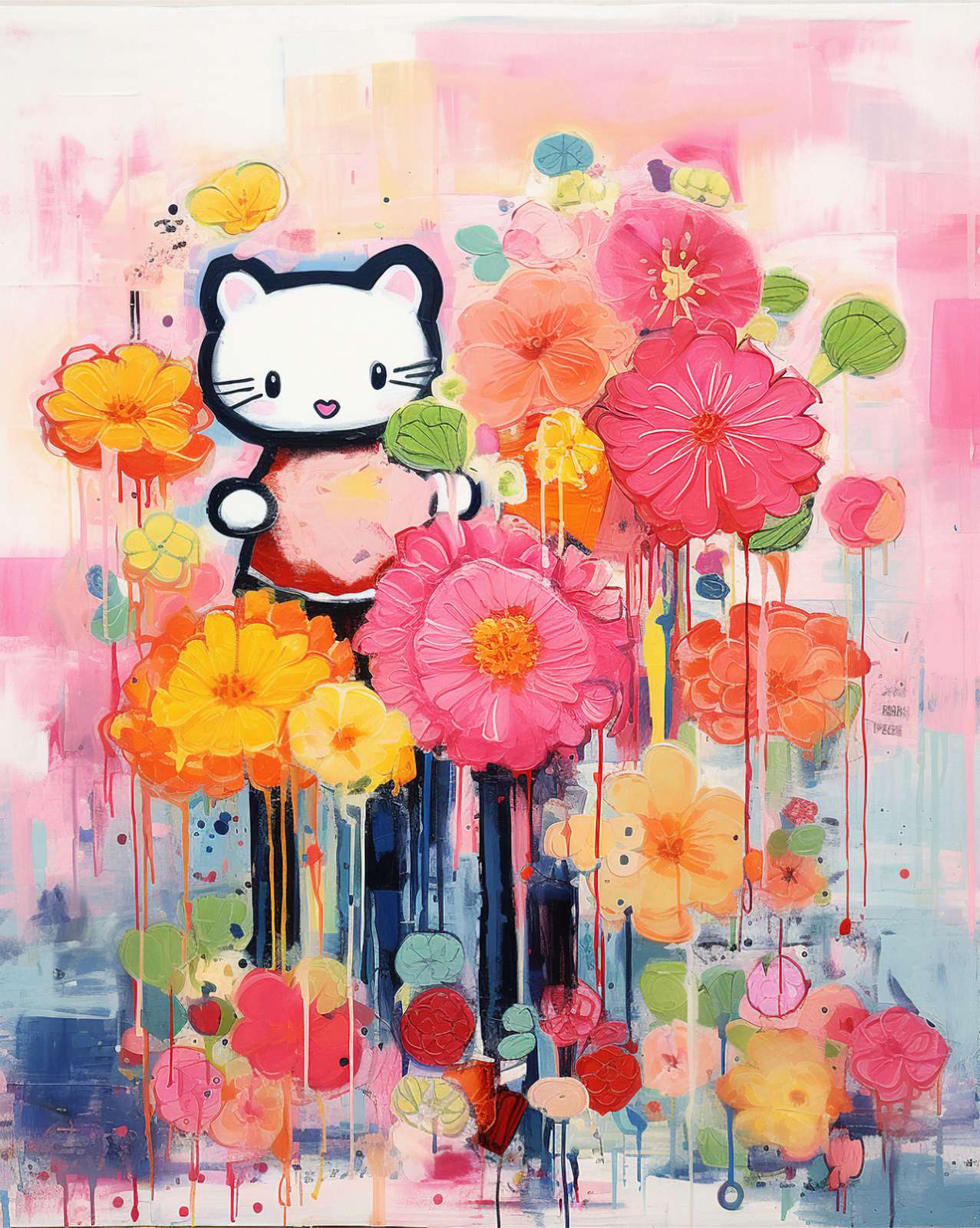 Poster - Färgglada Blommande Katt