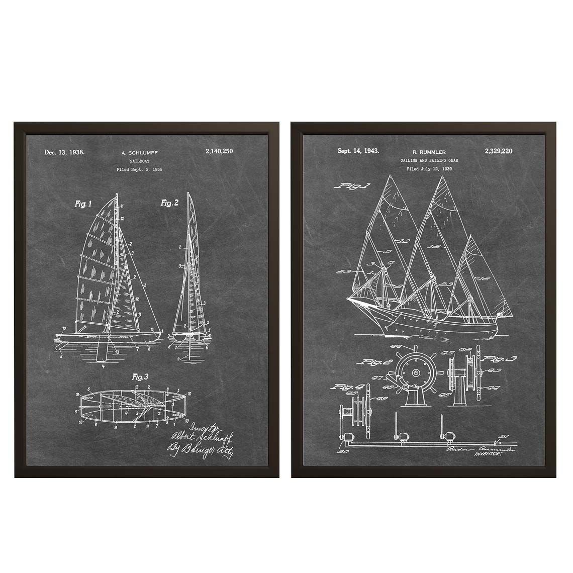 Patentritningsposter - Segelbåt och Utrustning / Set of 2
