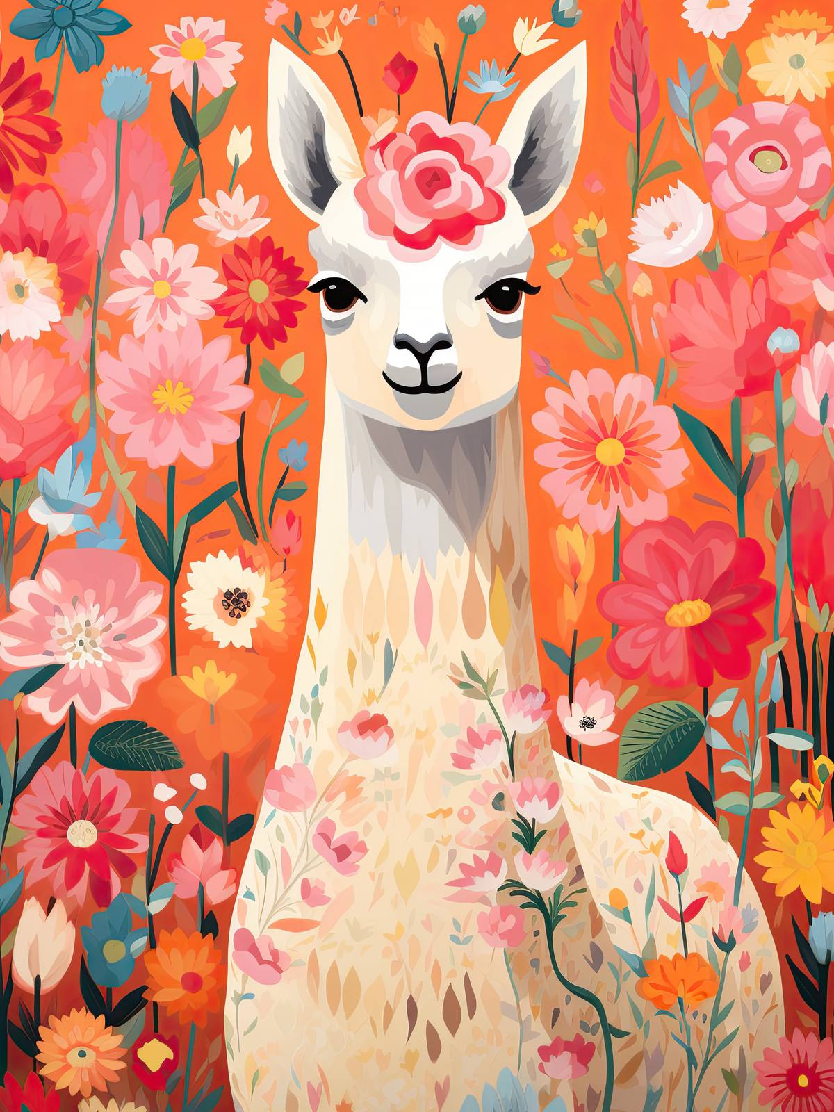 Poster - Lama med Blommor
