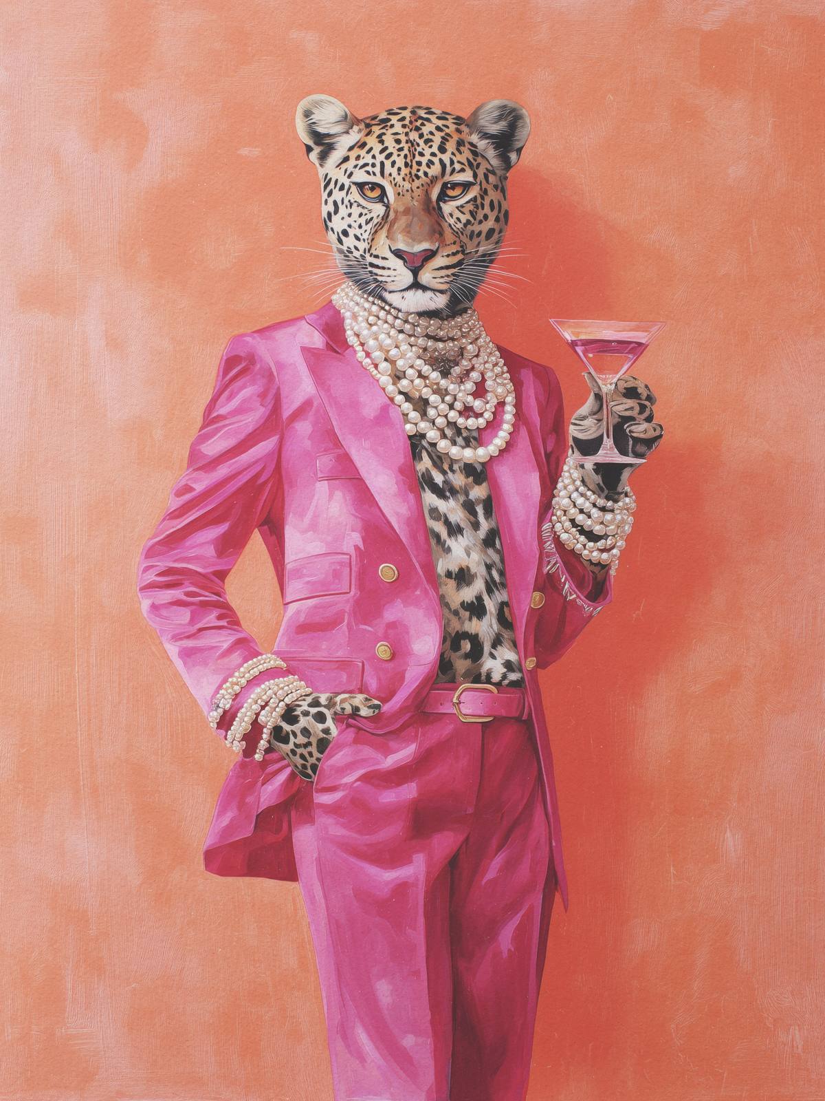 Poster - Leoparden i Rosa Kostym